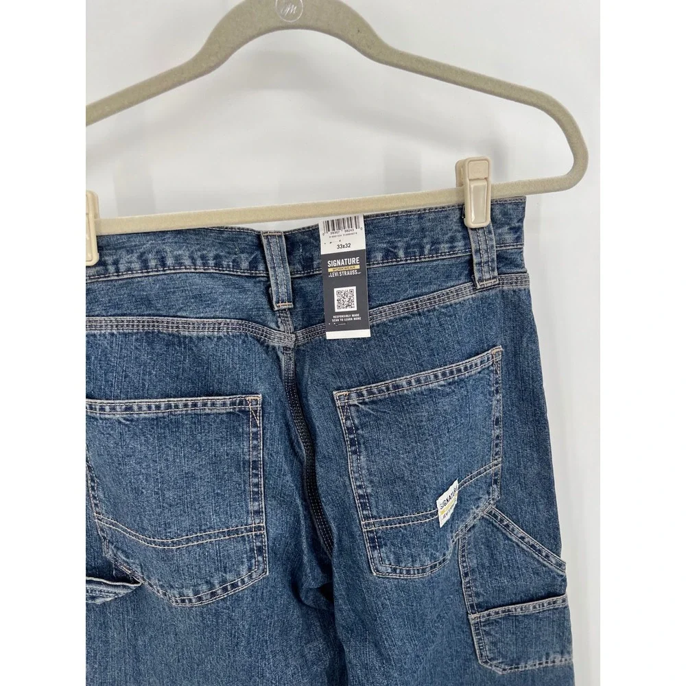 Signature by Levi Strauss Mens Carpenter Jeans Blue Denim Workwear 33x32